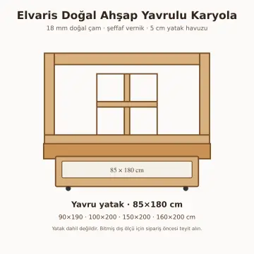 Elvaris Doğal Ahşap Yavrulu Karyola