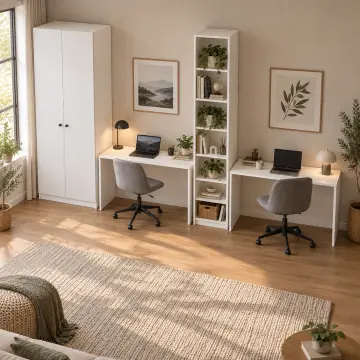Pelvona 320 Orta Kitaplıklı İki Ayrı Masalı Gardıroplu Çalışma Odası