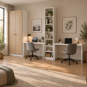 Pelvona 320 Orta Kitaplıklı İki Ayrı Masalı Gardıroplu Çalışma Odası