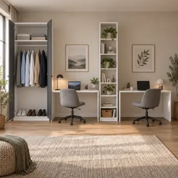 Pelvona 320 Orta Kitaplıklı İki Ayrı Masalı Gardıroplu Çalışma Odası