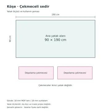 Köşe 90x190 Çekmeceli Sedir