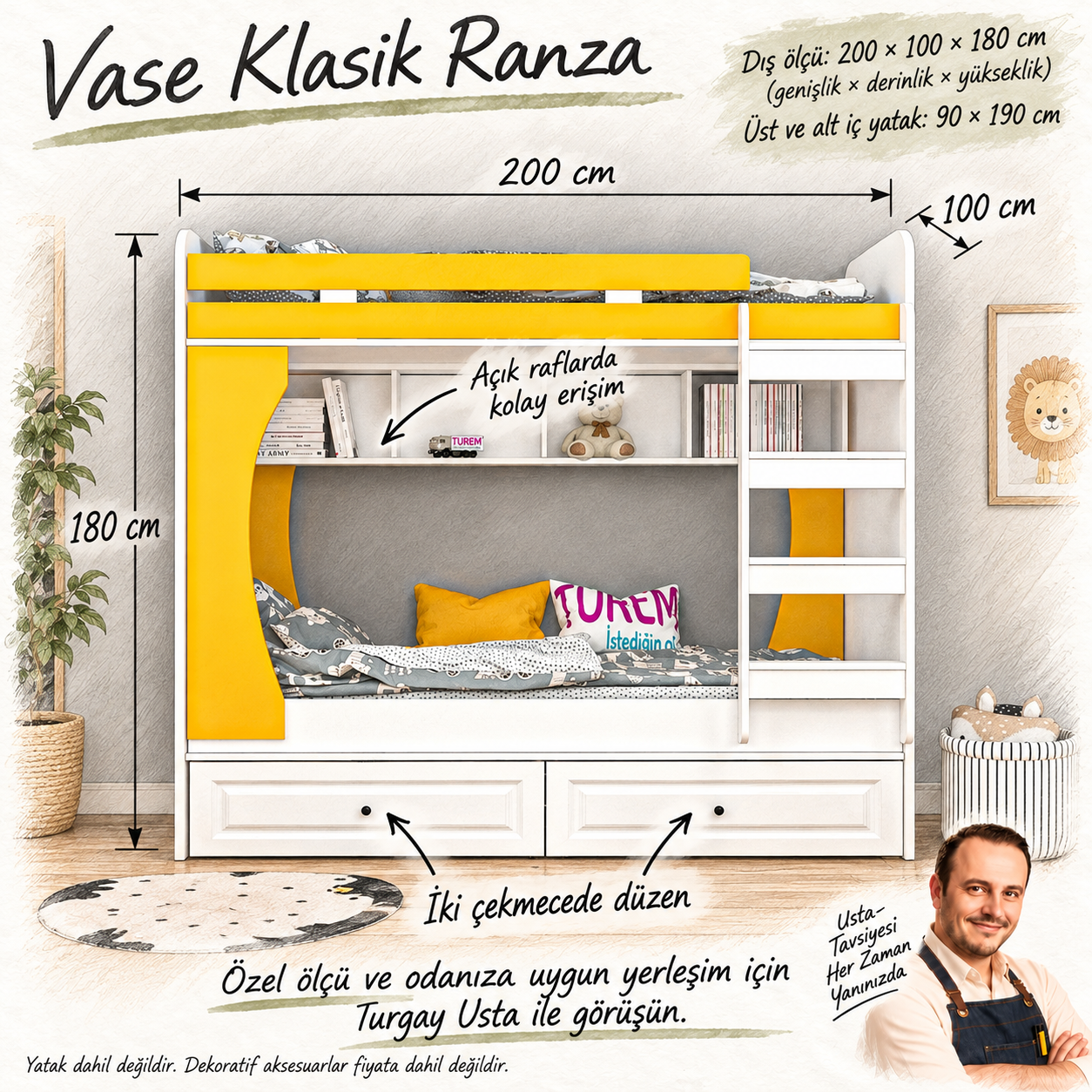 Vase Klasik Ranza Turgay Usta ölçü ve kullanım eskizi