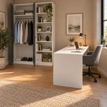 Neruvia P170 Yarımada Masalı Kitaplıklı Gardıroplu Çalışma Odası