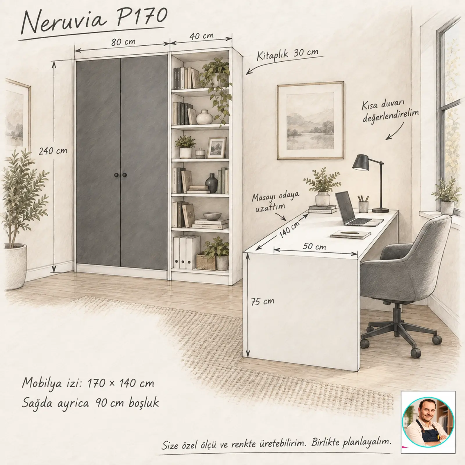 Neruvia P170 yarımada çalışma odası ölçüleri ve Turgay Usta tavsiyesi