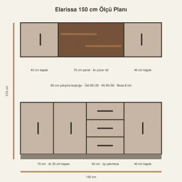 Elarissa 150 cm İki Yüzer Raflı Düz MDF Kahve Köşesi