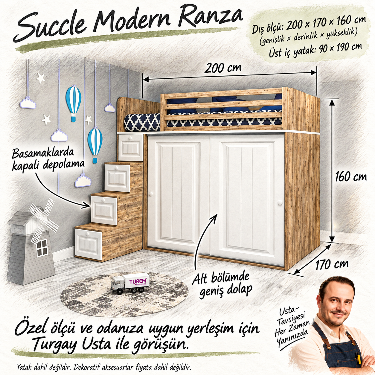 Succle Modern Ranza Turgay Usta ölçü ve kullanım eskizi