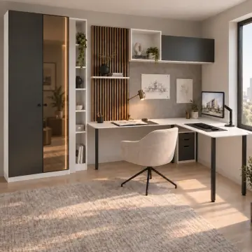 Nesviora L310 Bronz Reflekte Camlı Üst Dolaplı Gardıroplu Genç Odası Çalışma Alanı