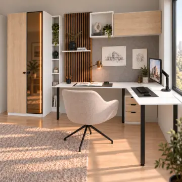 Nesviora L310 Bronz Reflekte Camlı Üst Dolaplı Gardıroplu Genç Odası Çalışma Alanı