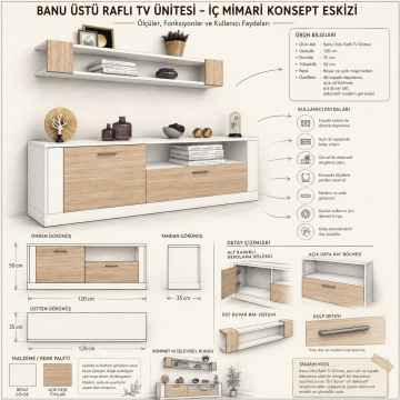 Banu Üstü Raflı Tv Ünitesi
