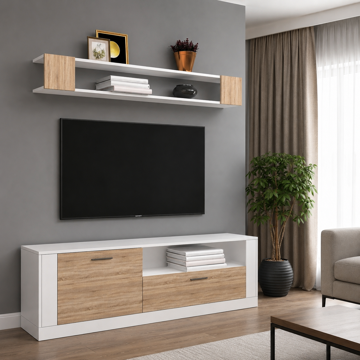 Banu Üstü Raflı Tv Ünitesi