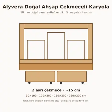 Alyvera Doğal Ahşap Çekmeceli Karyola