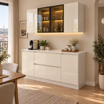 Kavento 160 cm High Gloss Kapaklı Kahve Köşesi