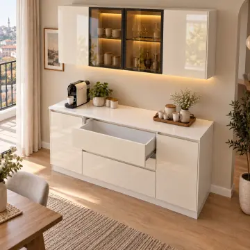 Kavento 160 cm High Gloss Kapaklı Kahve Köşesi