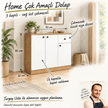 Home Çok Amaçlı 3 Kapılı Dolap