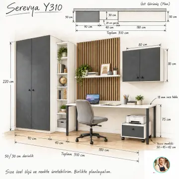 Serevya Y310 Yazıcı Modüllü Gardıroplu Genç Çalışma Alanı