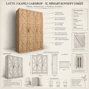 Latte 3 Kapılı Gardrop