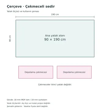 Çerçeve 90x190 Çekmeceli Sedir