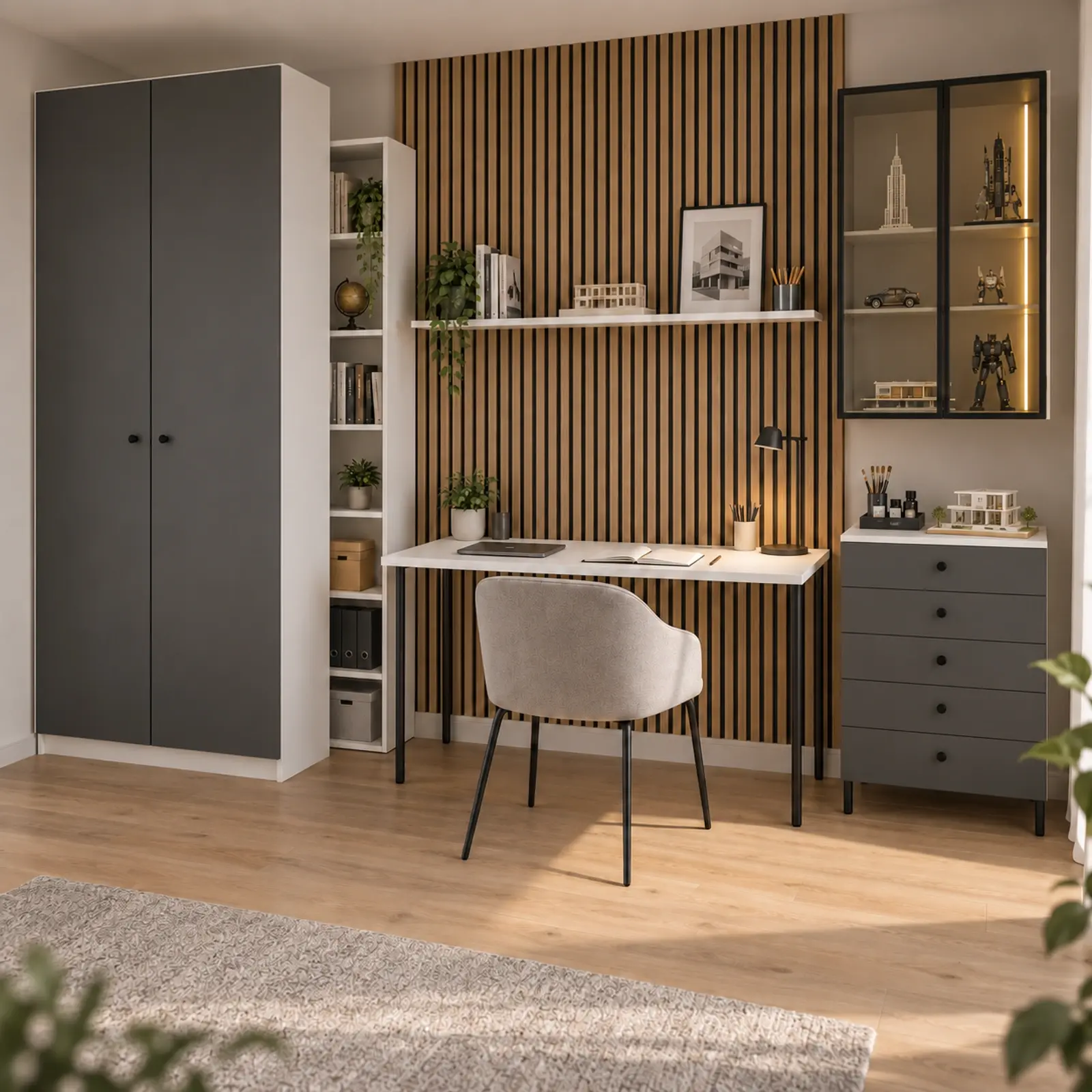 Zenviora H300 Bronz Reflekte Camlı Hobi Çekmeceli Gardıroplu Genç Çalışma Alanı