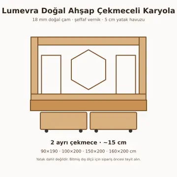 Lumevra Doğal Ahşap Çekmeceli Karyola
