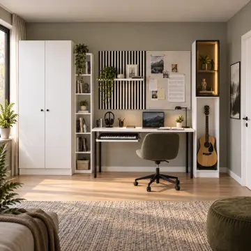 Melviora M320 Bronz Reflekte Camlı Klavye Raflı Gardıroplu Genç Çalışma Alanı
