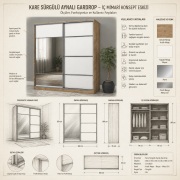 Kare Sürgülü Aynalı Gardrop