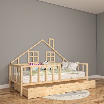 Doğal Ahşap Home Montessori Yatak