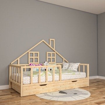 Doğal Ahşap Home Montessori Yatak