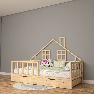 Doğal Ahşap Home Montessori Yatak