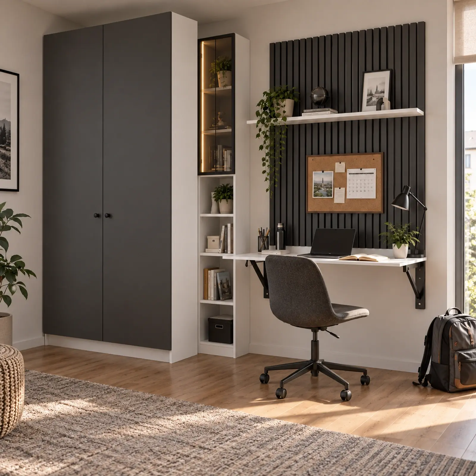 Nervessa K220 Bronz Reflekte Camlı Katlanır Masalı Gardıroplu Genç Çalışma Alanı