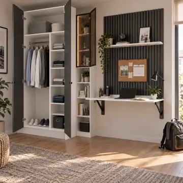 Nervessa K220 Bronz Reflekte Camlı Katlanır Masalı Gardıroplu Genç Çalışma Alanı