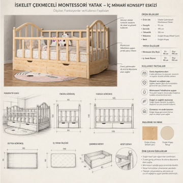 İskelet Çekmeceli Montessori Yatak