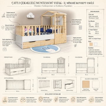 Çatılı Çekmeceli Montessori Yatak