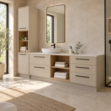 Airelvona Membran Sol Servis Kuleli, Beş Çekmeceli, Geniş Orta Açık Havlu Nişli Banyo Dolabı 230 cm