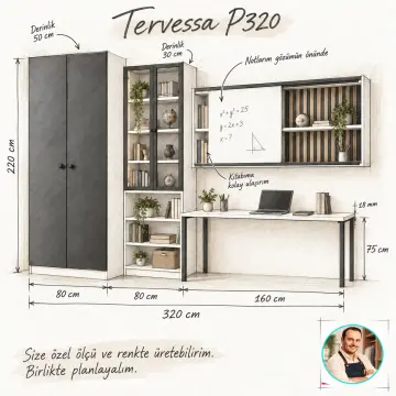 Tervessa P320 Bronz Reflekte Camlı Sürgülü Panolu Genç Çalışma Alanı