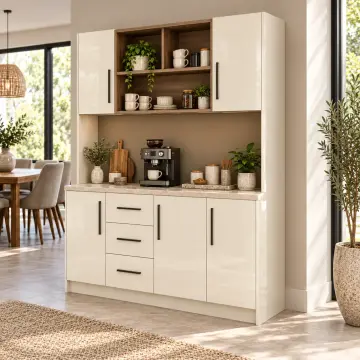 Norevissa 150 cm T Bölmeli Orta Nişli High Gloss Kahve Köşesi