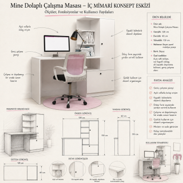 Mine Dolaplı Çalışma Masası