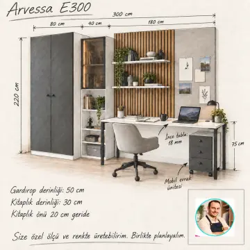 Arvessa E300 Bronz Reflekte Camlı Mobil Evrak Üniteli Genç Çalışma Alanı