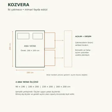 Kozvera Doğal Ahşap Çekmeceli Karyola