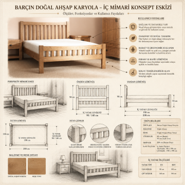 Barçın Doğal Ahşap Karyola Tek kişilik 90x190 cm