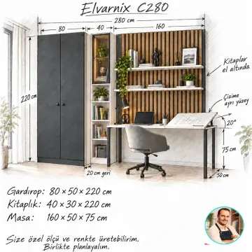 Elvarnix C280 Bronz Reflekte Camlı Eğimli Çizim Yüzeyli Genç Çalışma Alanı