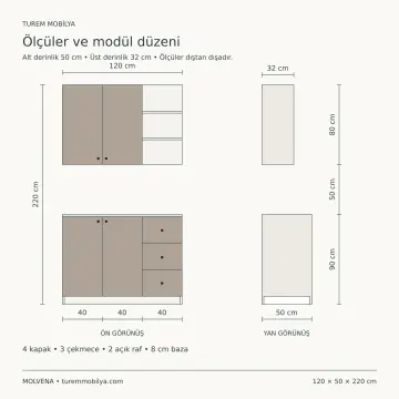 Molvena 120 cm Çekmeceli Kahve Köşesi