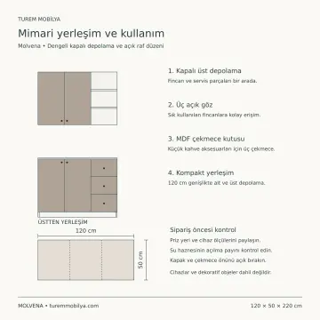 Molvena 120 cm Çekmeceli Kahve Köşesi