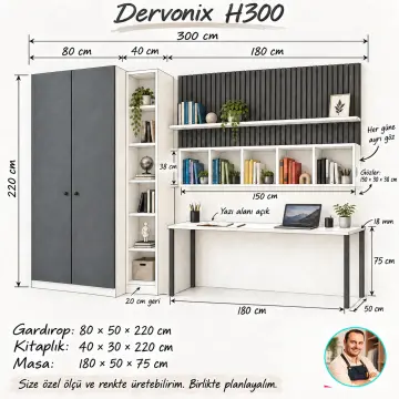 Dervonix H300 Haftalık Ders Gözlü Gardıroplu Çalışma Alanı