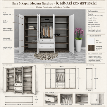 Bale 6 Kapılı Modern Gardrop