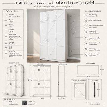 Loft 3 Kapılı Gardrop