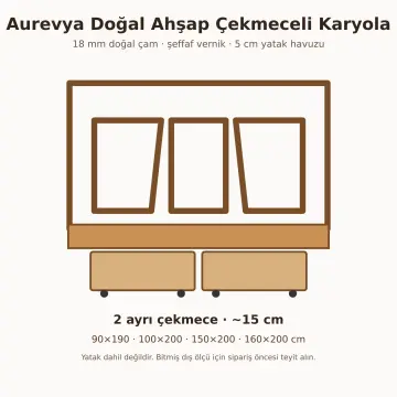 Aurevya Doğal Ahşap Çekmeceli Karyola