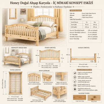 Honey Doğal Ahşap Karyola Tek kişilik 90x190 cm
