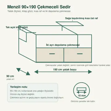 Menzil 90x190 Çekmeceli Sedir