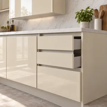 Yelmira Krem High Gloss Sol L Mutfak Dolabı