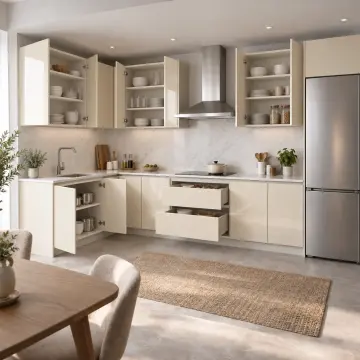 Yelmira Krem High Gloss Sol L Mutfak Dolabı